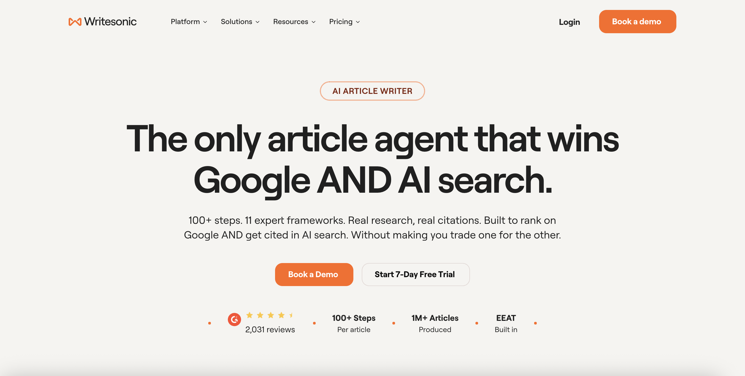 Writesonic AI writer with Article Writer 6.0 and GEO tracking